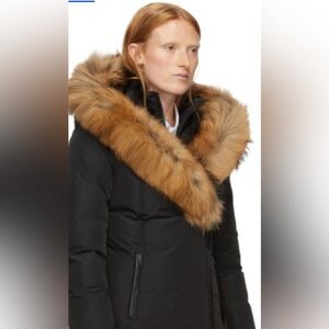 Mackage Black ADALI down coat with nature Brown Fur Trim